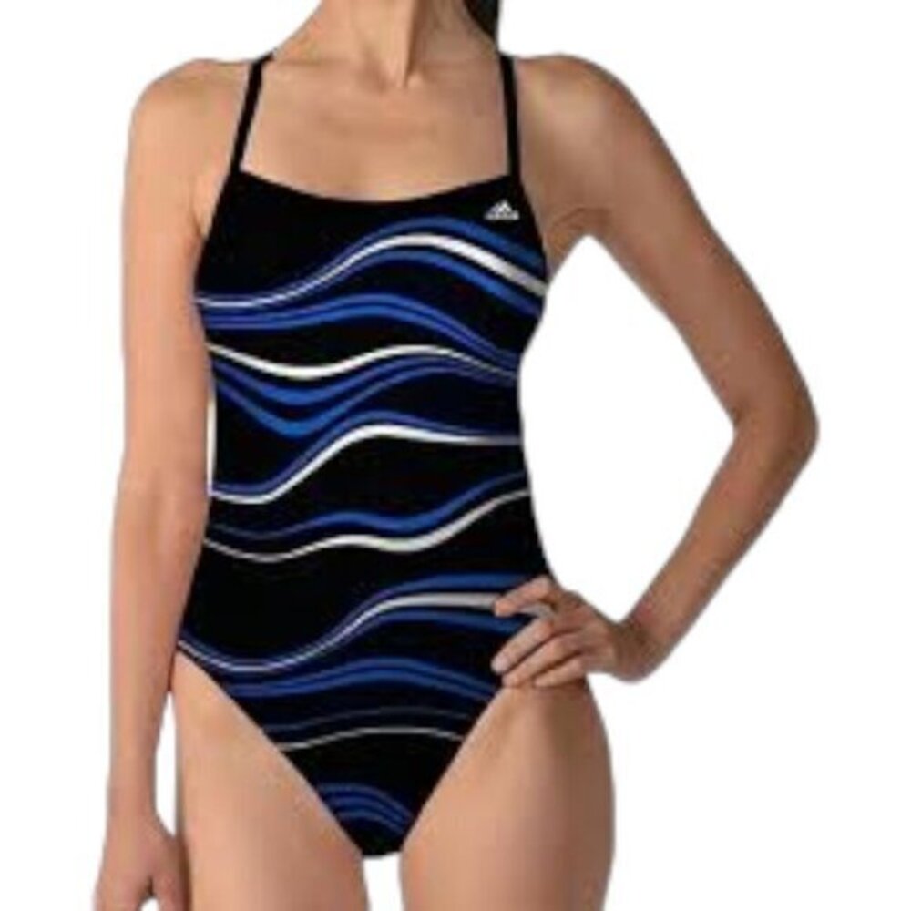 Adidas Vortex-Back Sport Active Black Blue Training Swimsuit Size 40 EUC #1292
